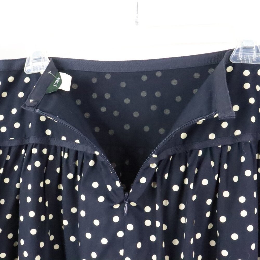 J.Crew Women's 4 Navy Blue Polka Dot High-Waist Cotton Lined A-Line Skirt - Picture 7 of 9